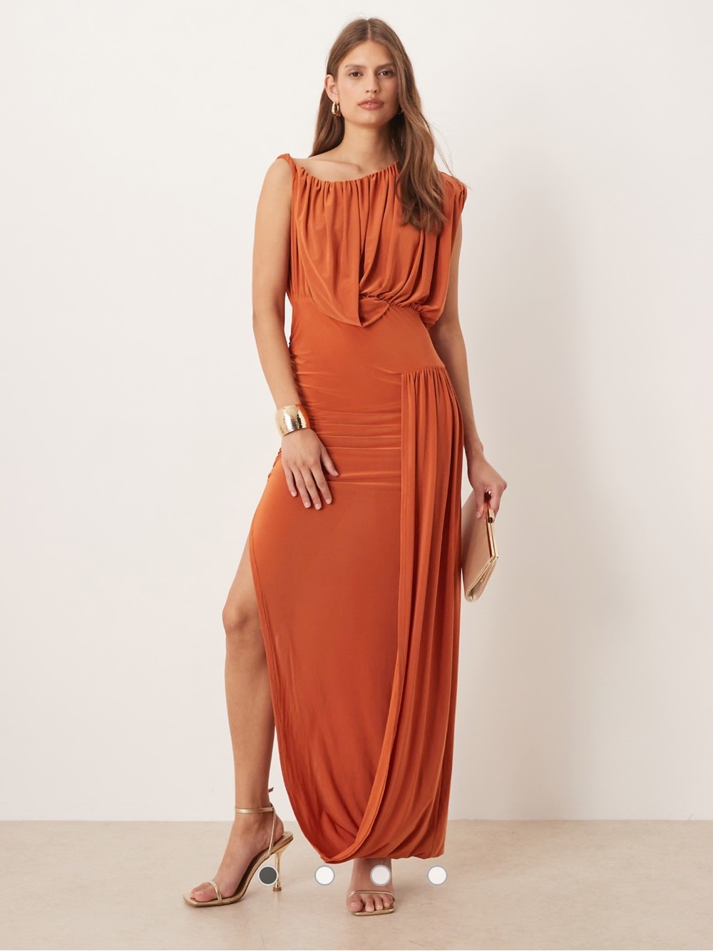 ASOS Burnt Orange Draped One-Shoulder Maxi Dress - Picture 1 of 3